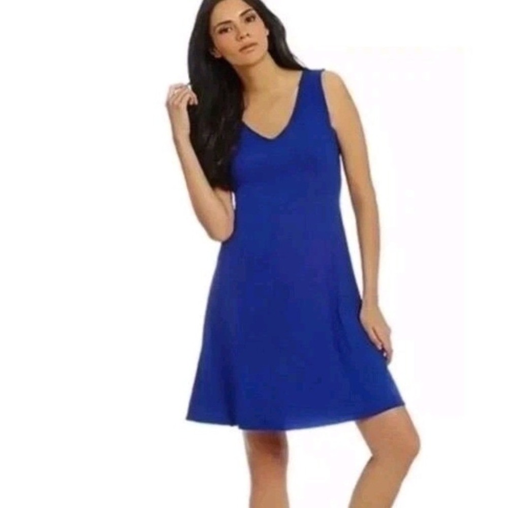 EILEEN FISHER Womens XS Adriatic Blue Jersey V-Neck Fit‎ & Flare Mini Dress